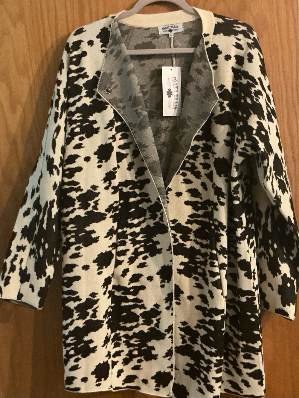 Crazy Train Cow Print Open-Front Cardigan - Brown & Cream